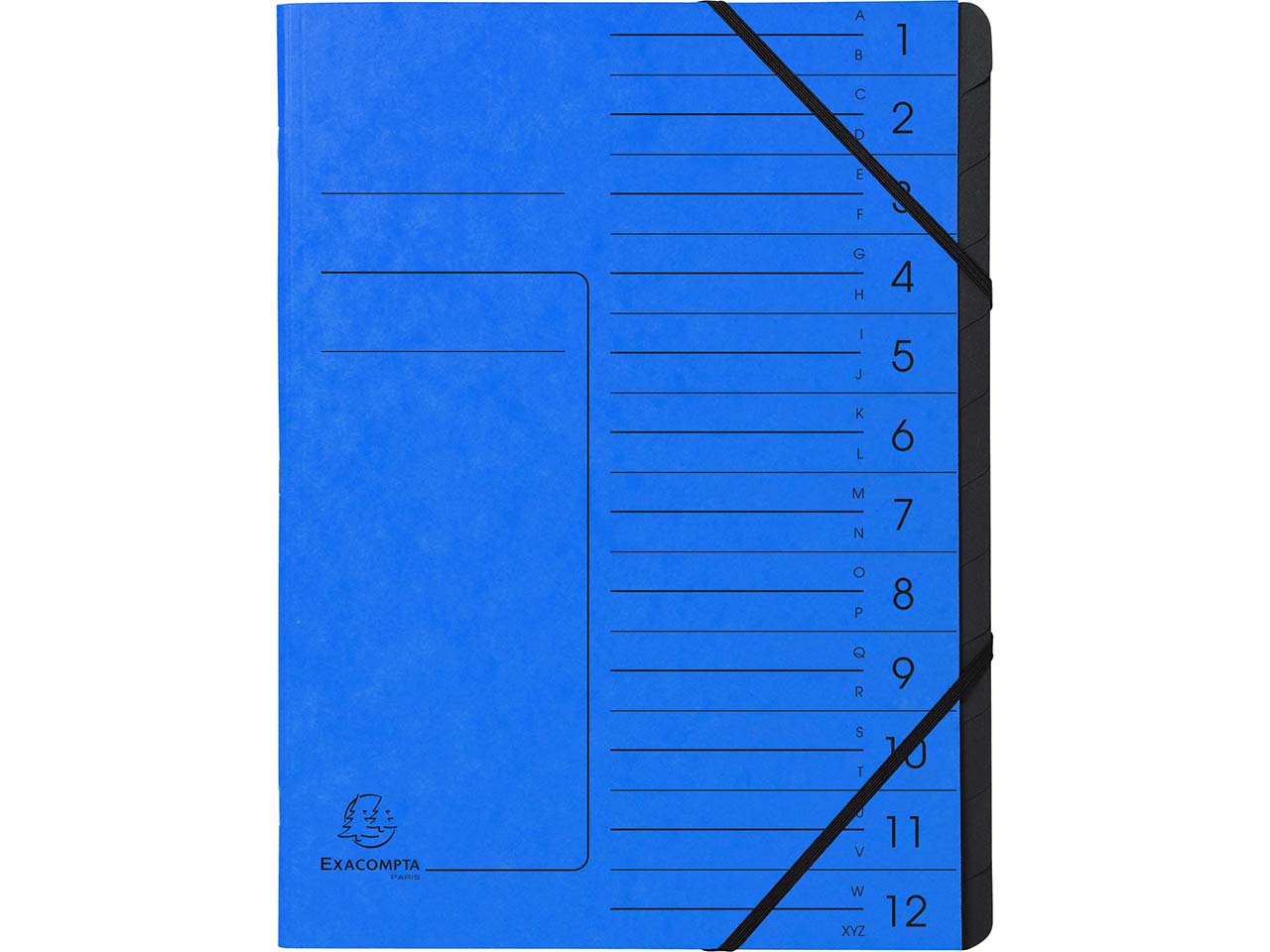 10 Exacompta Ordnungsmappen aus Colorspan, 355 g/m², DIN A4, Gummizug, 12 Fächer, blau