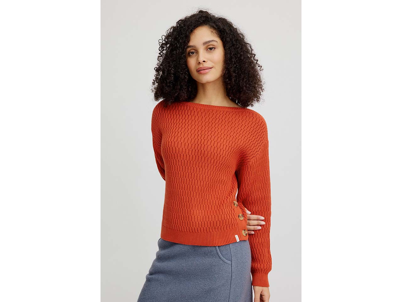 tranquillo Bio-Damen-Strickpullover mit U-Boot-Ausschnitt, rooibos, Gr. L