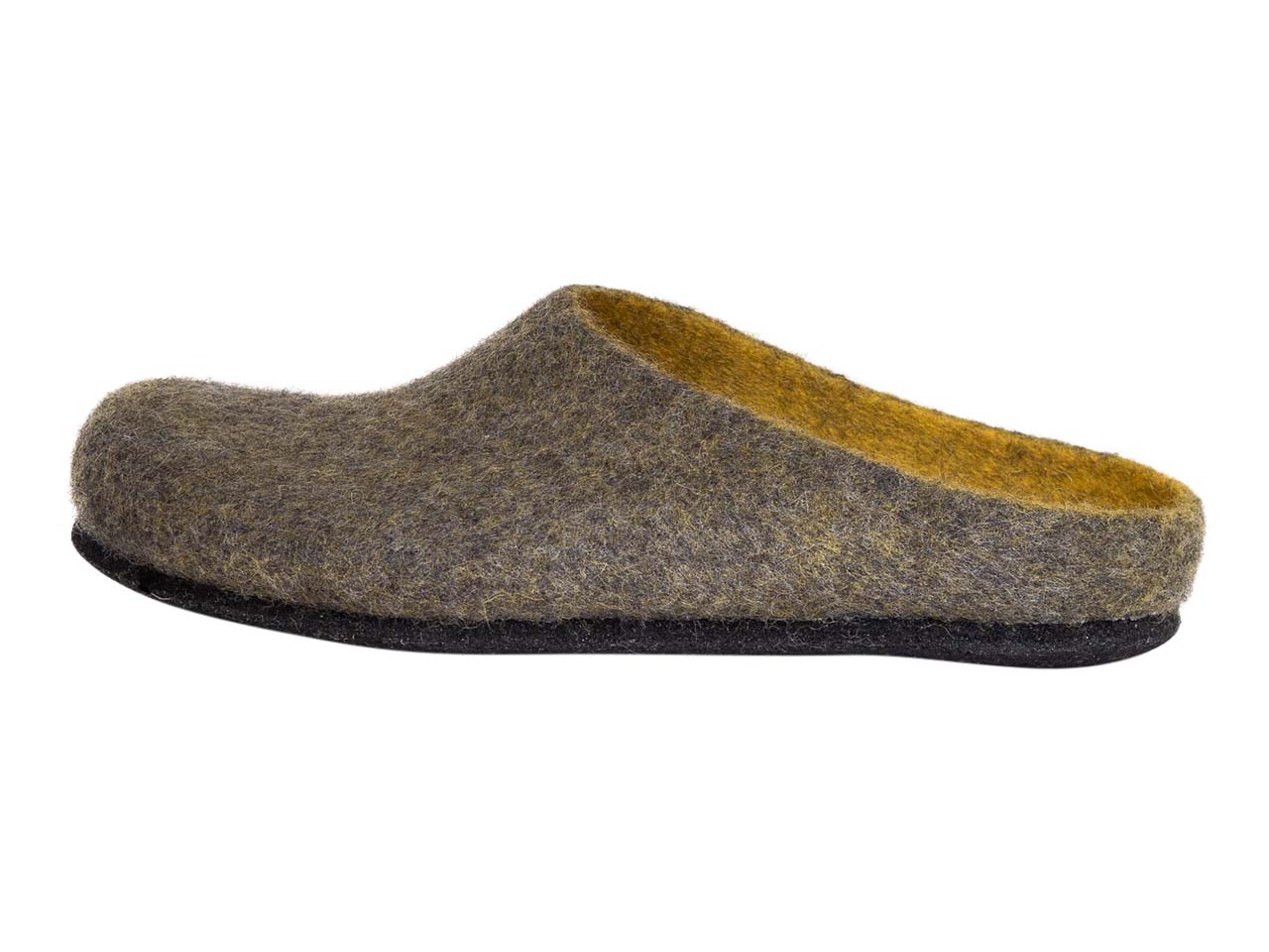 Magicfelt Filzpantoffeln 709 aus Mulesing-freier Merino-Schurwolle – Handgefertigte & anatomisch geformte Hausschuhe für Damen & Herren Größe EU 36-50 – Filzclogs mit Filz-Latex-Sohle Yellowstone, 42
