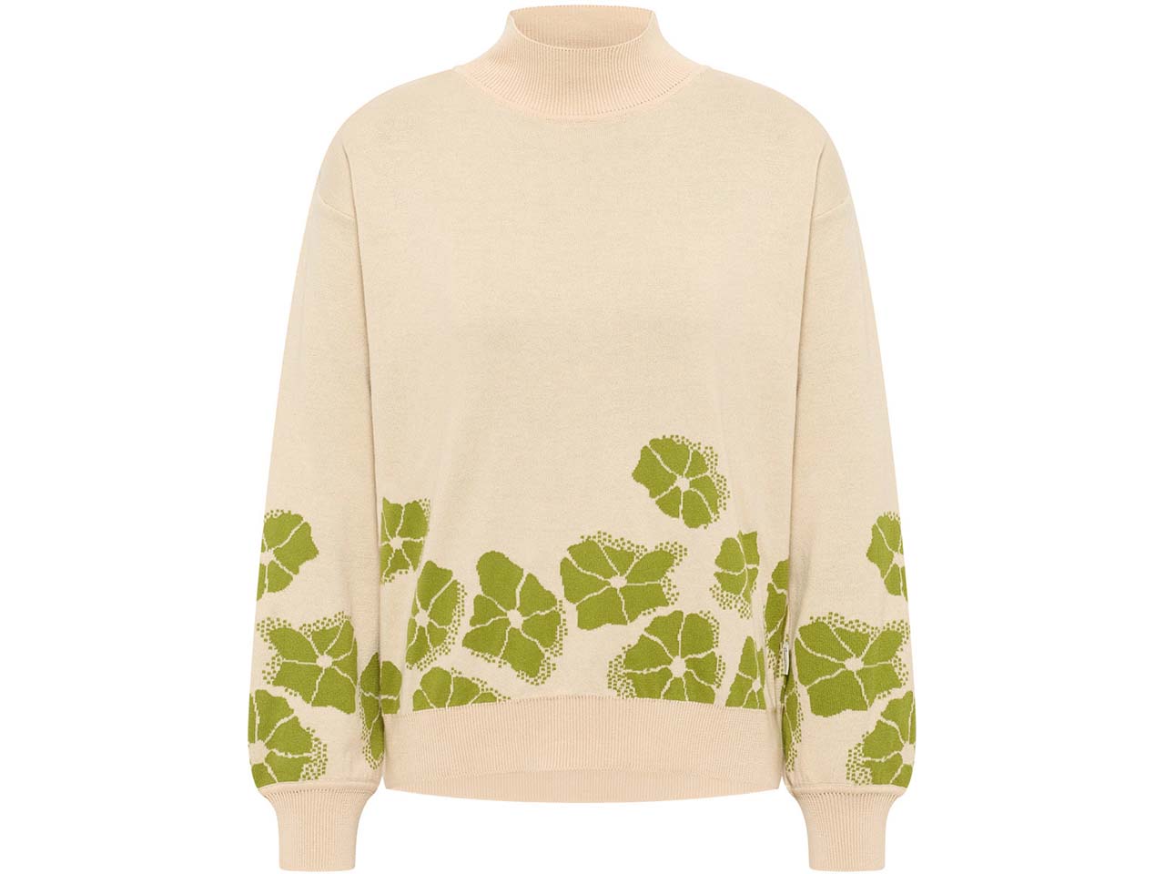tranquillo Bio-Damen-Pullover mit dezentem Rollkragen, sand flowers, Gr. S