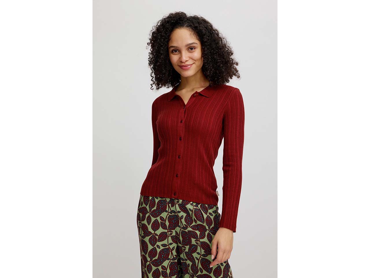 tranquillo Damen-Cardigan mit Rippenstruktur, fired brick, Gr. L