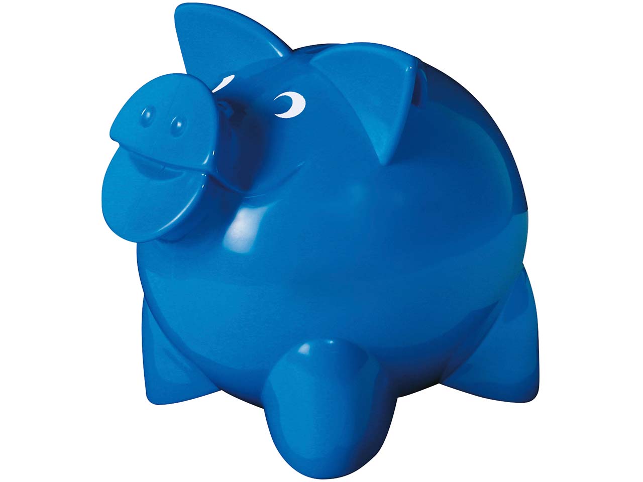 Sparschwein "Big Happy" inkl. 1-farbig seitlichem Aufdruck, blau Vollton