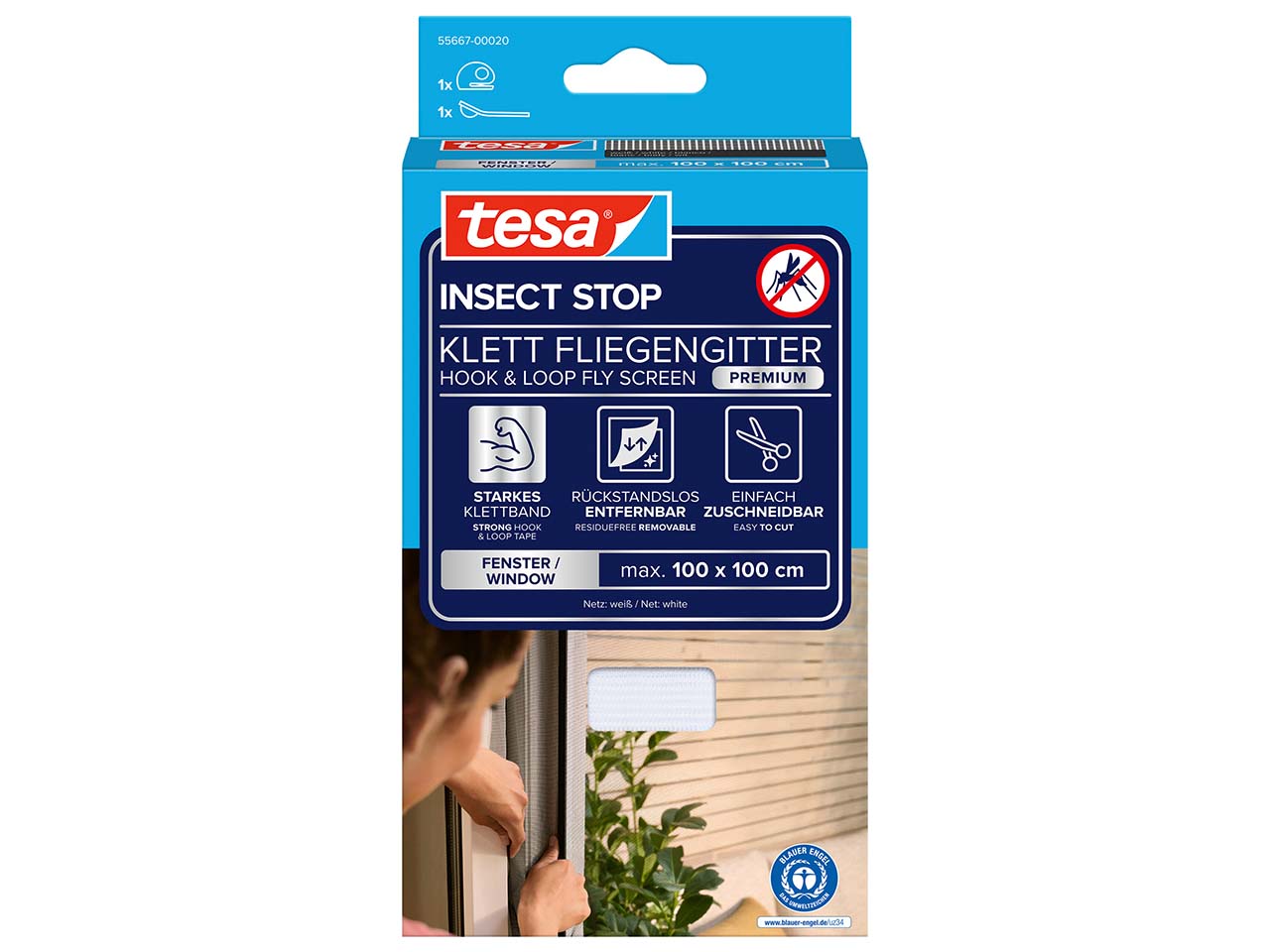 tesa Fliegengitter "Premium" für Fenster 110 x 110 cm, weiß