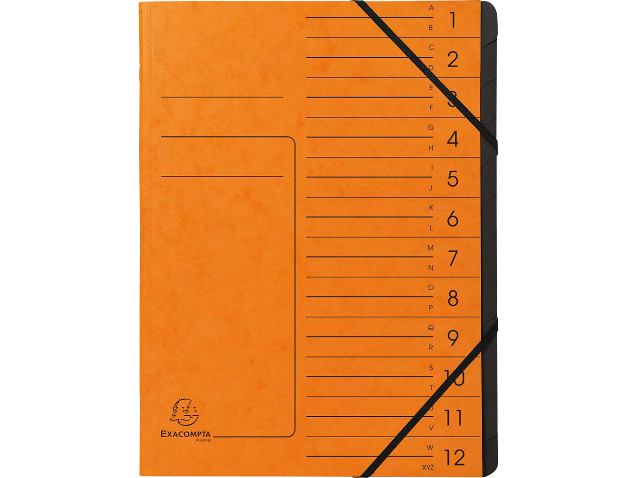 10 Exacompta Ordnungsmappen aus Colorspan, 355 g/m², DIN A4, Gummizug, 12 Fächer, orange