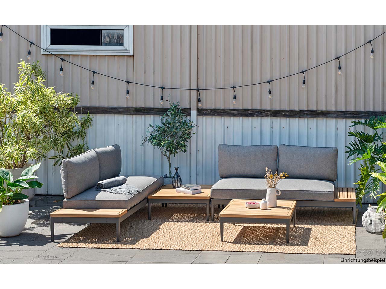 2-Sitzer Gartensofa 'Topaz' mit 2 Rückenlehnen, mit Ablage aus Teakholz, grau