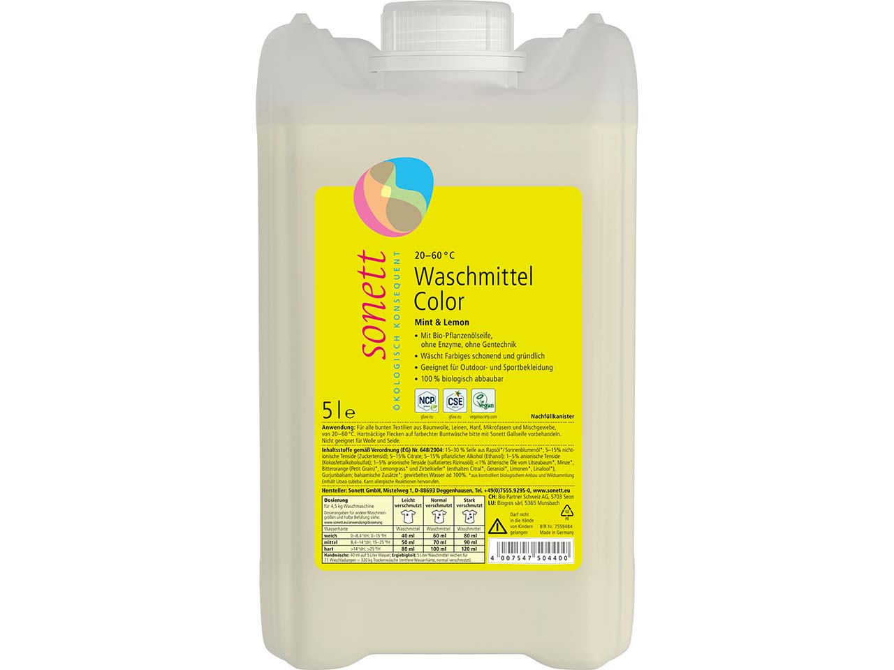 Sonett Color-Flüssigwaschmittel "Mint&Lemon" für Outdoor-& Sportbekleidung, 5 l