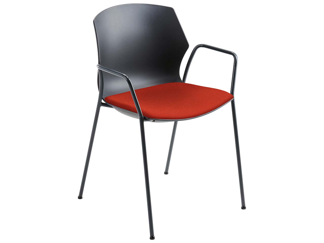 2x Besucherstuhl "2511" schwarz, mit Armlehnen, orange