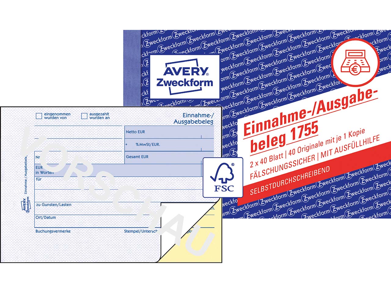 Avery Zweckform Formularbuch '1755' Einnahme-/Ausgabebeleg ECF, DIN A6