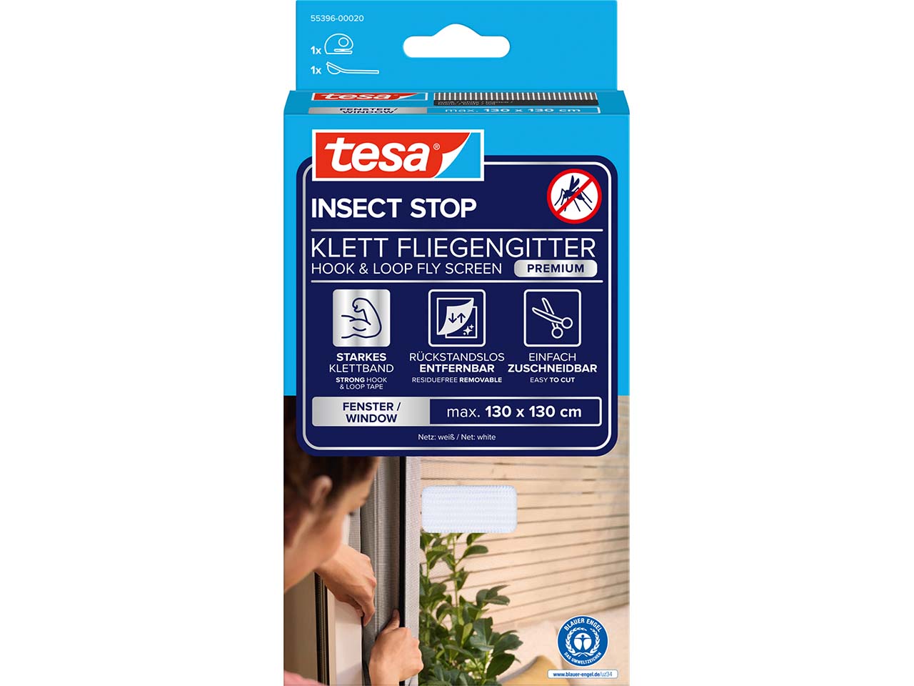 tesa Fliegengitter "Premium" für Fenster 130 x 130 cm, weiß