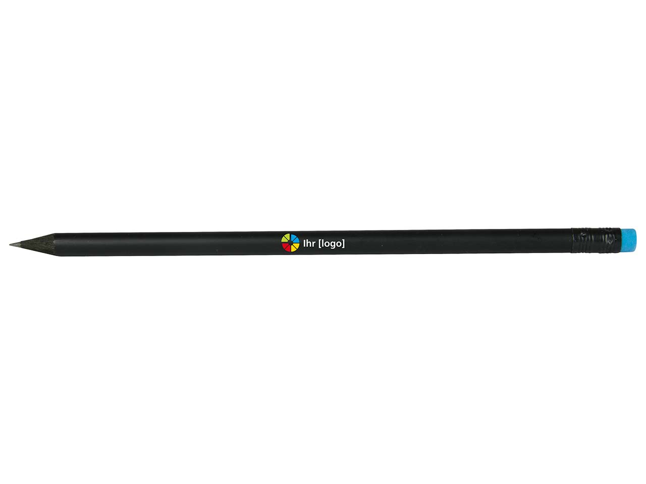 FSC-zertifizierter Bleistift rund schw durchgefärbt, 18,5 cm, mit Radiertip,