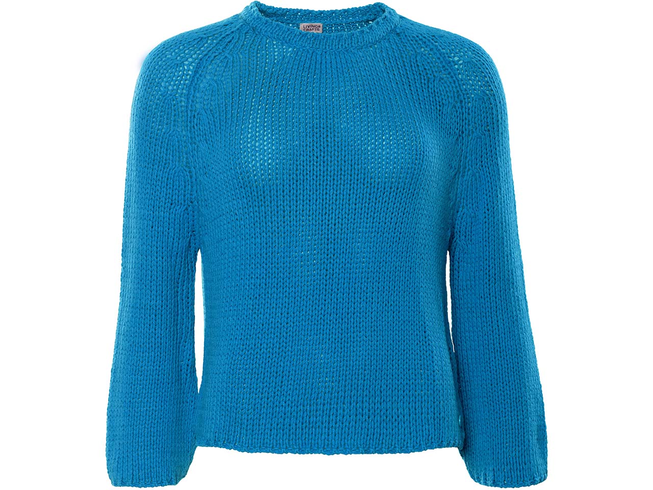 Living Crafts Bio-Damen-Strickpullover "RICARDA" mit Raglanärmeln, azure blue, Gr. L