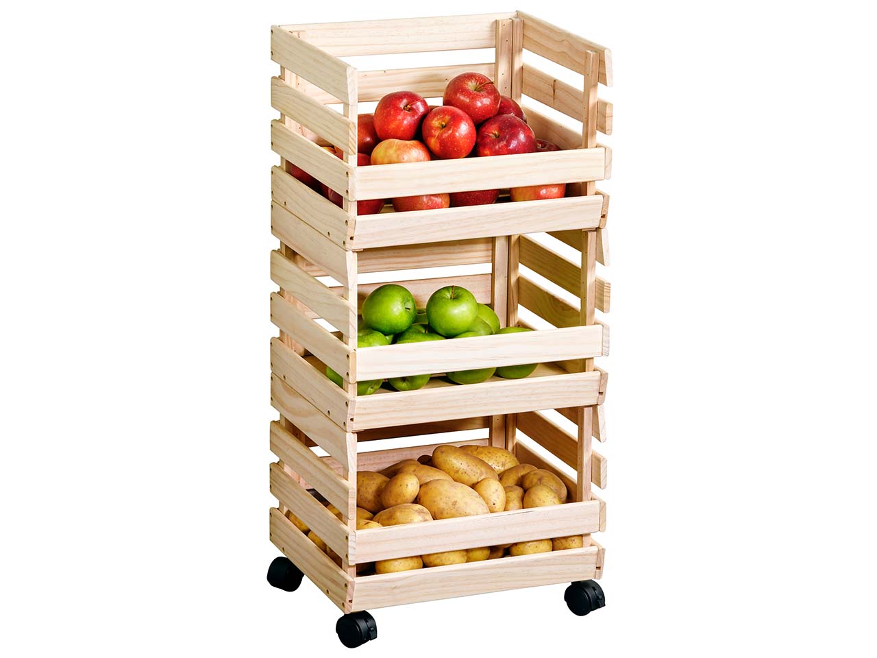 KESPER Kartoffel- & Obsthorde aus Kiefernholz, mit Rollen, 37 x 30 x 80 cm