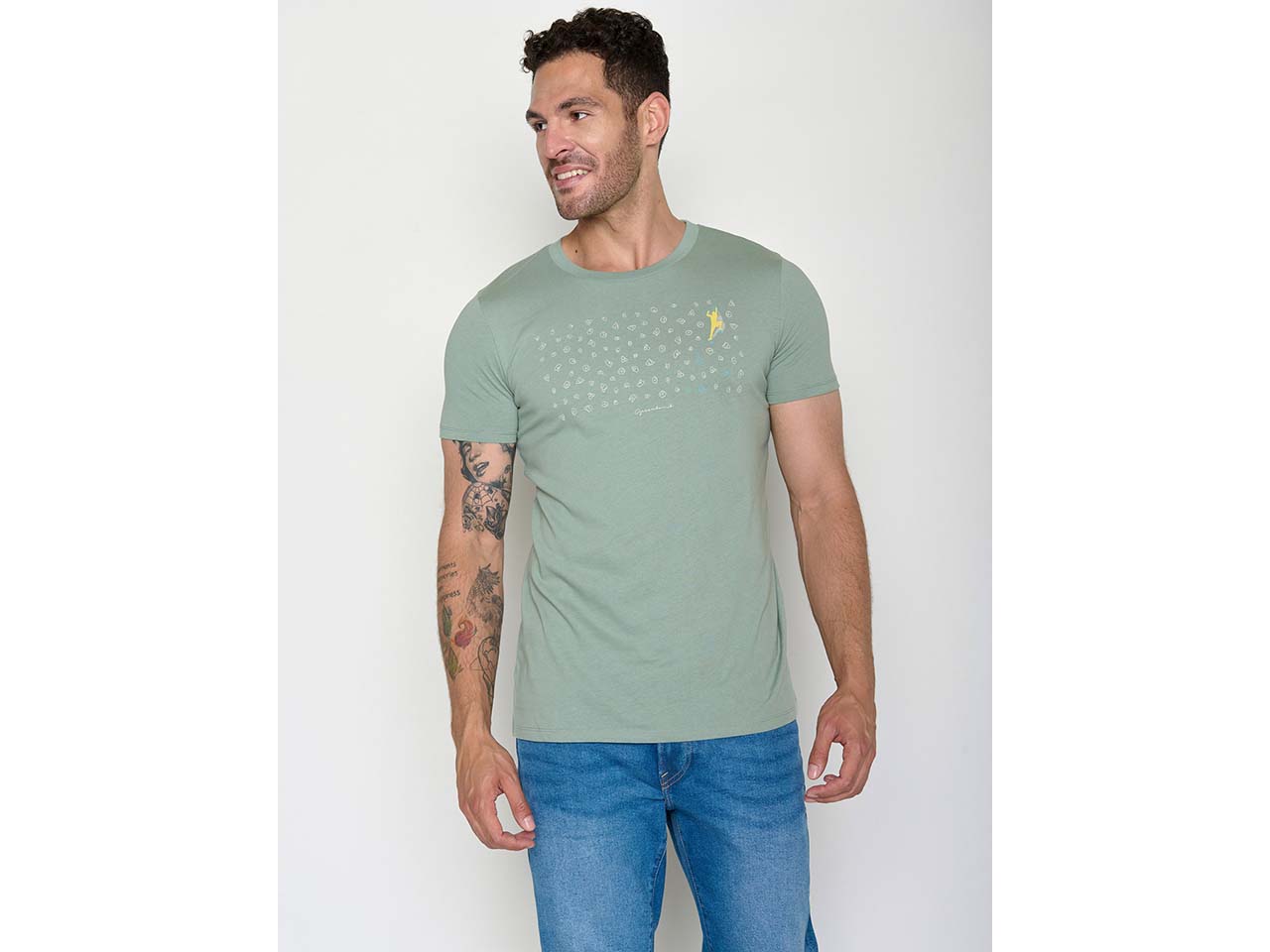 GREENBOMB Bio-Herren-T-Shirt "Lifestyle Boulderer" mit Rundhalsausschnitt, soft sage,Gr.XL