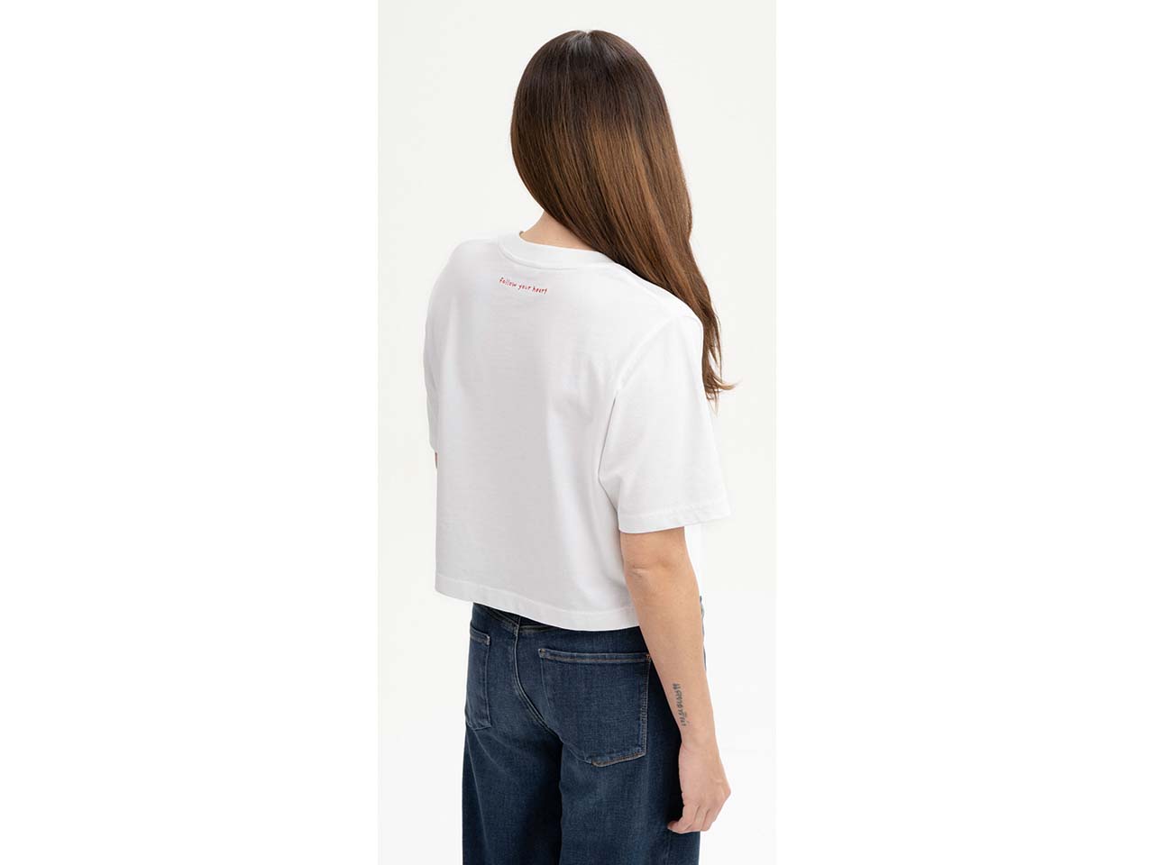 MELA Bio-Damen-T-Shirt "JOSHNA" mit Herz-Stickerei, cropped, weiß, Gr. M