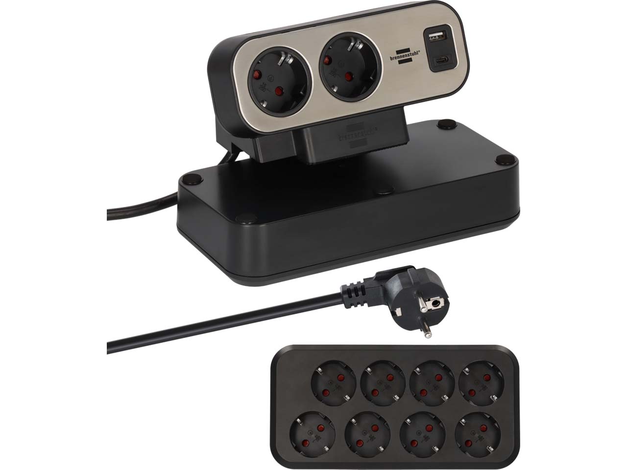 brennenstuhl Tischsteckdosenleiste "Duplex", USB-C/-A, 10 Steckdosen, schwarz