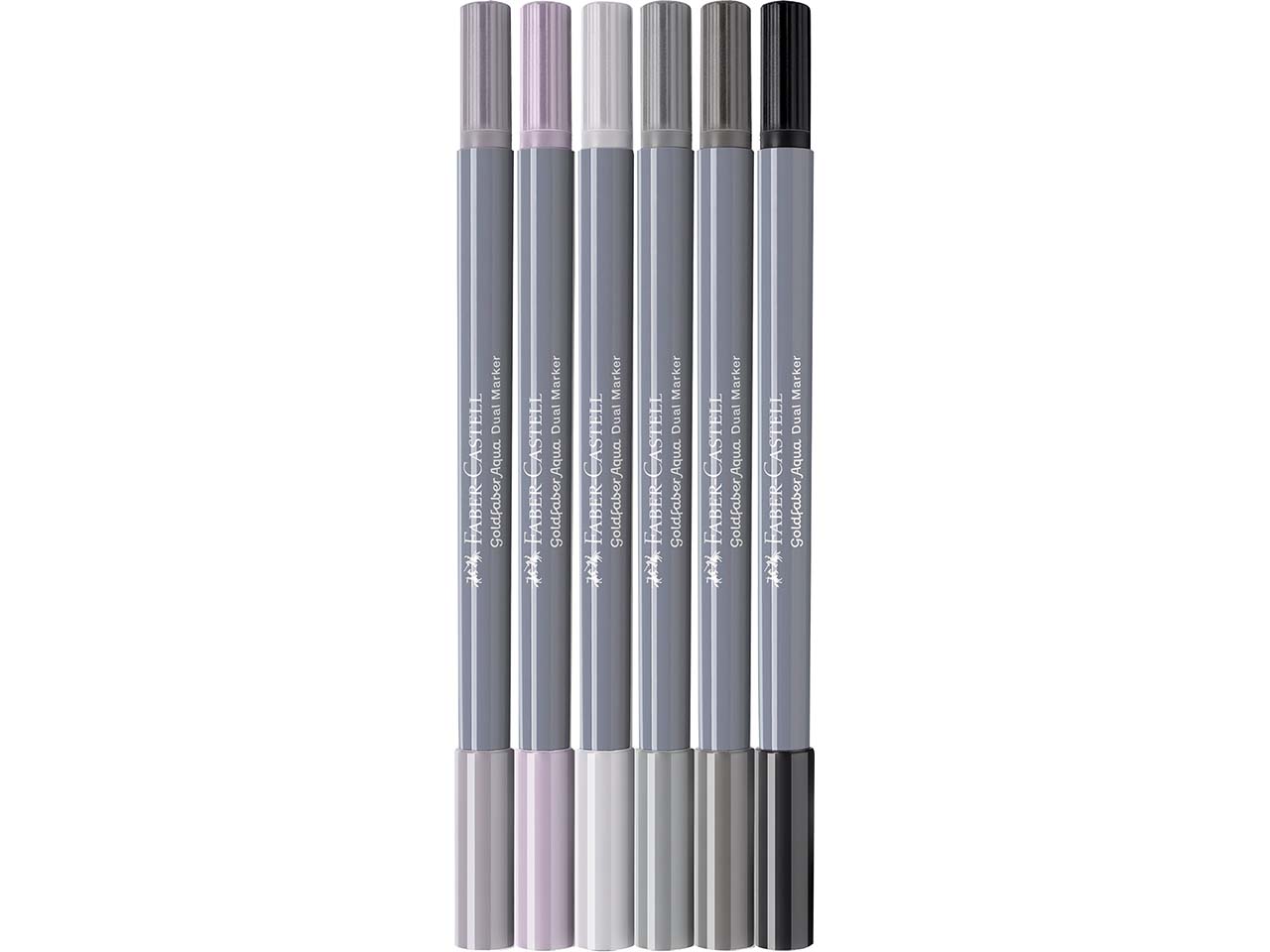 Faber-Castell Aquarell-Marker "Grautöne" Goldfaber Aqua Dual, Lettering-Set, 6 Stück