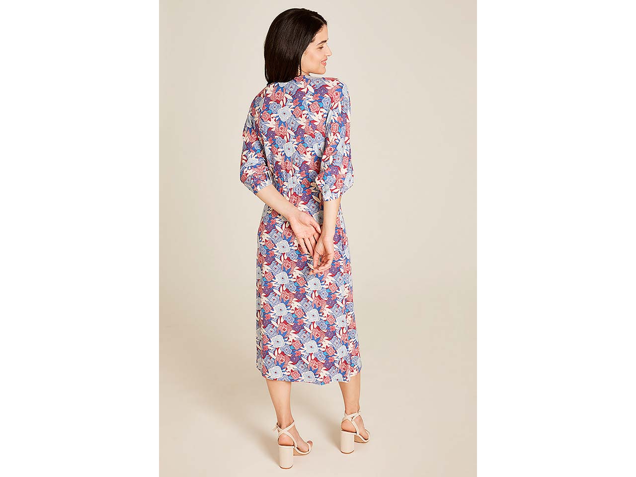 tranquillo Damen-Midi-Kleid mit weiten 3/4-Ärmel, blue bloom, Gr. M