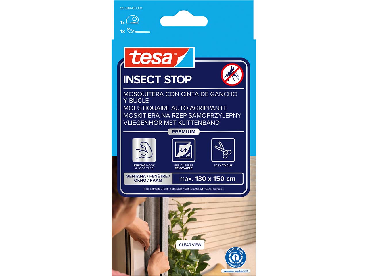 tesa Fliegengitter "Premium" für Fenster 130 x 150 cm, anthrazit