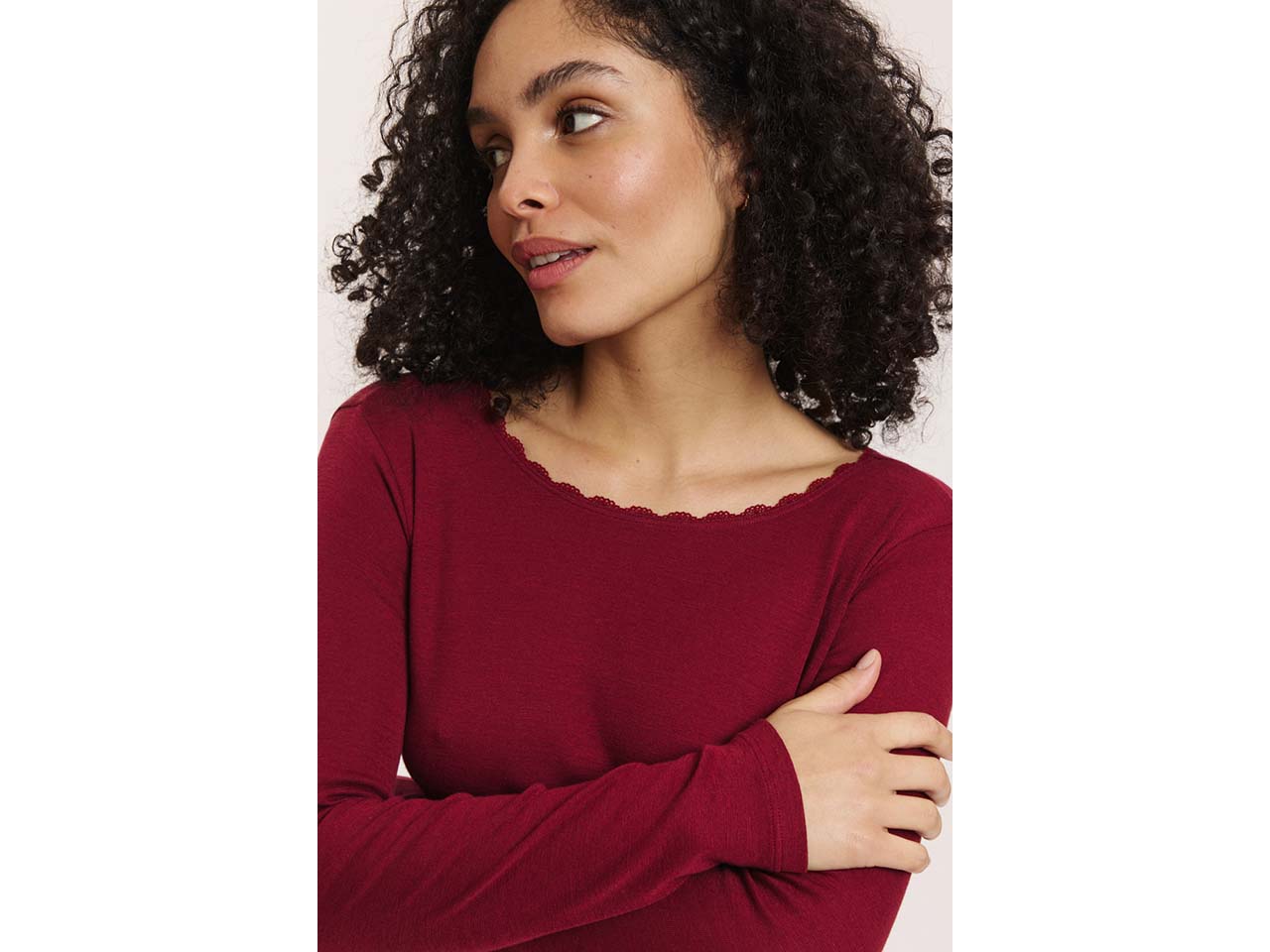 tranquillo Bio-Damen-Langarmshirt 'Noemiee' mit 50 % Woll-Anteil, tibetan red, Gr. L