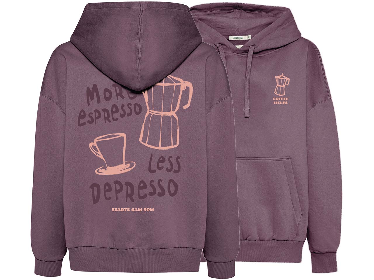 GREENBOMB Bio-Damen-Hoodie 'Espresso' mit Rücken-Print, moorberry, Gr. L