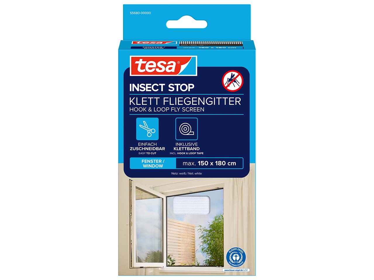 tesa Fliegengitter "Standard" für Fenster 150 x 180 cm, weiß