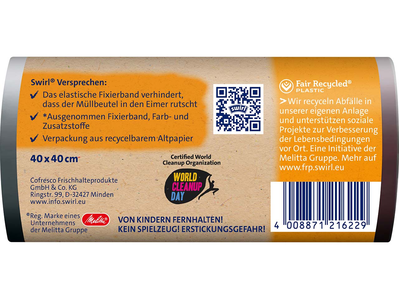 swirl Müllbeutel mit Fixierband, reißfest & dicht, 10 l, 15 Stk.