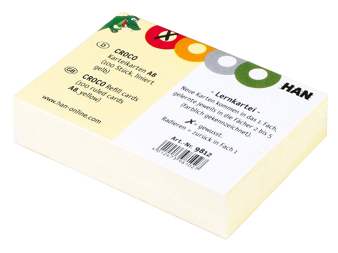 HAN Karteikarten für "CROCO" DIN A8 quer, liniert, gelb