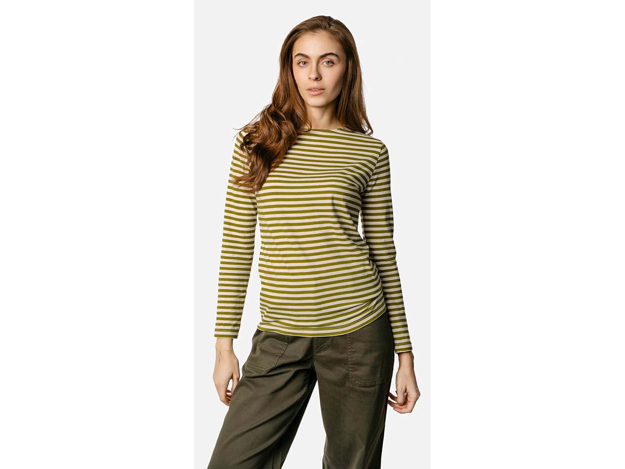 Living Crafts Bio-Damen-Langarmshirt "SINIA" mit U-Boot-Ausschnitt, cedar/cream, Gr. S