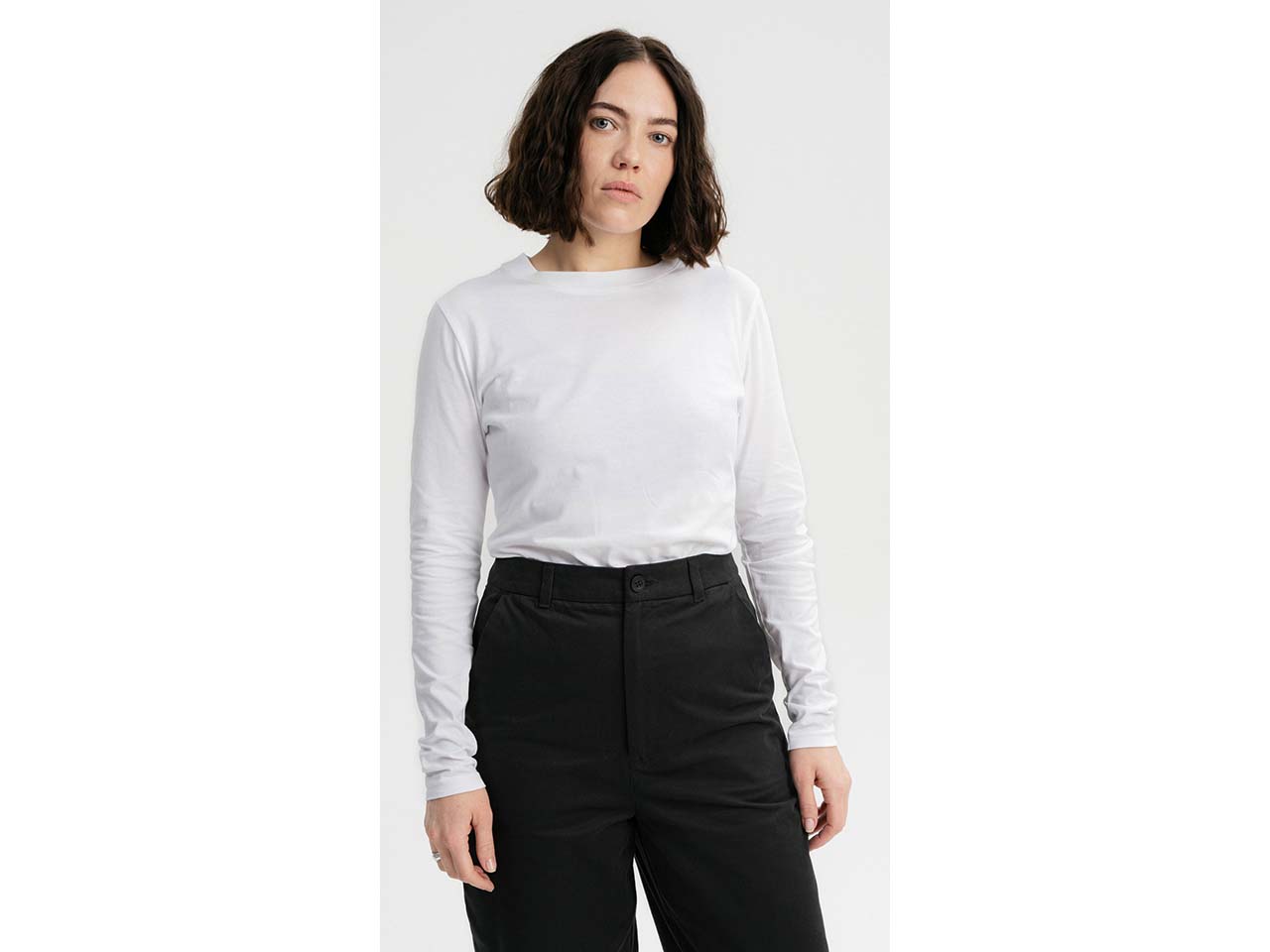 MELA Bio-Damen-Langarmshirt "DHIVYA" mit Feinripp-Rundhalsausschnitt, weiß, Gr. M