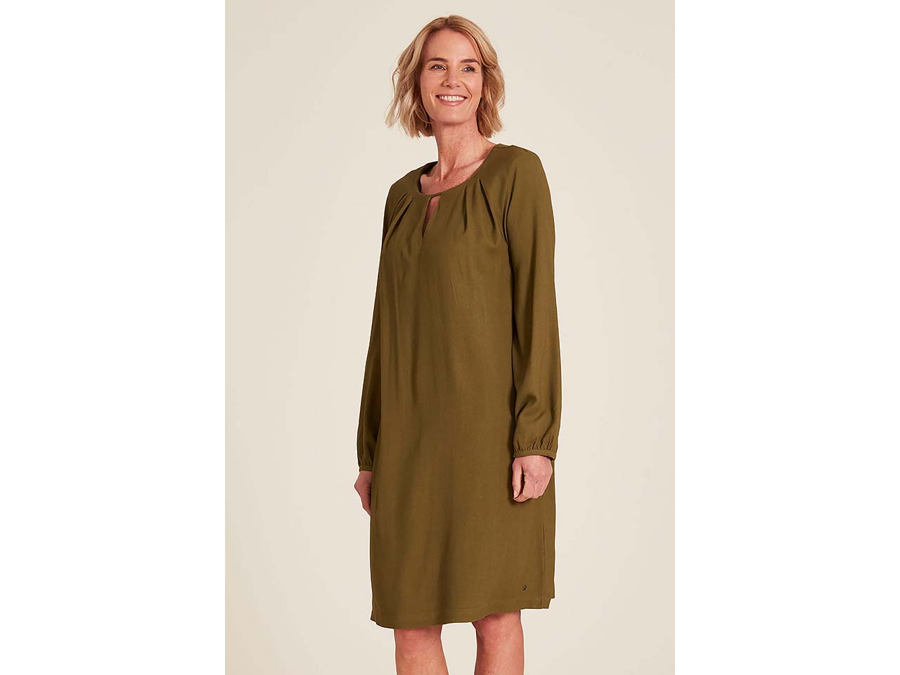 tranquillo Damen-Midi-Kleid mit Cut-Out-Ausschnitt, pesto, Gr. 40