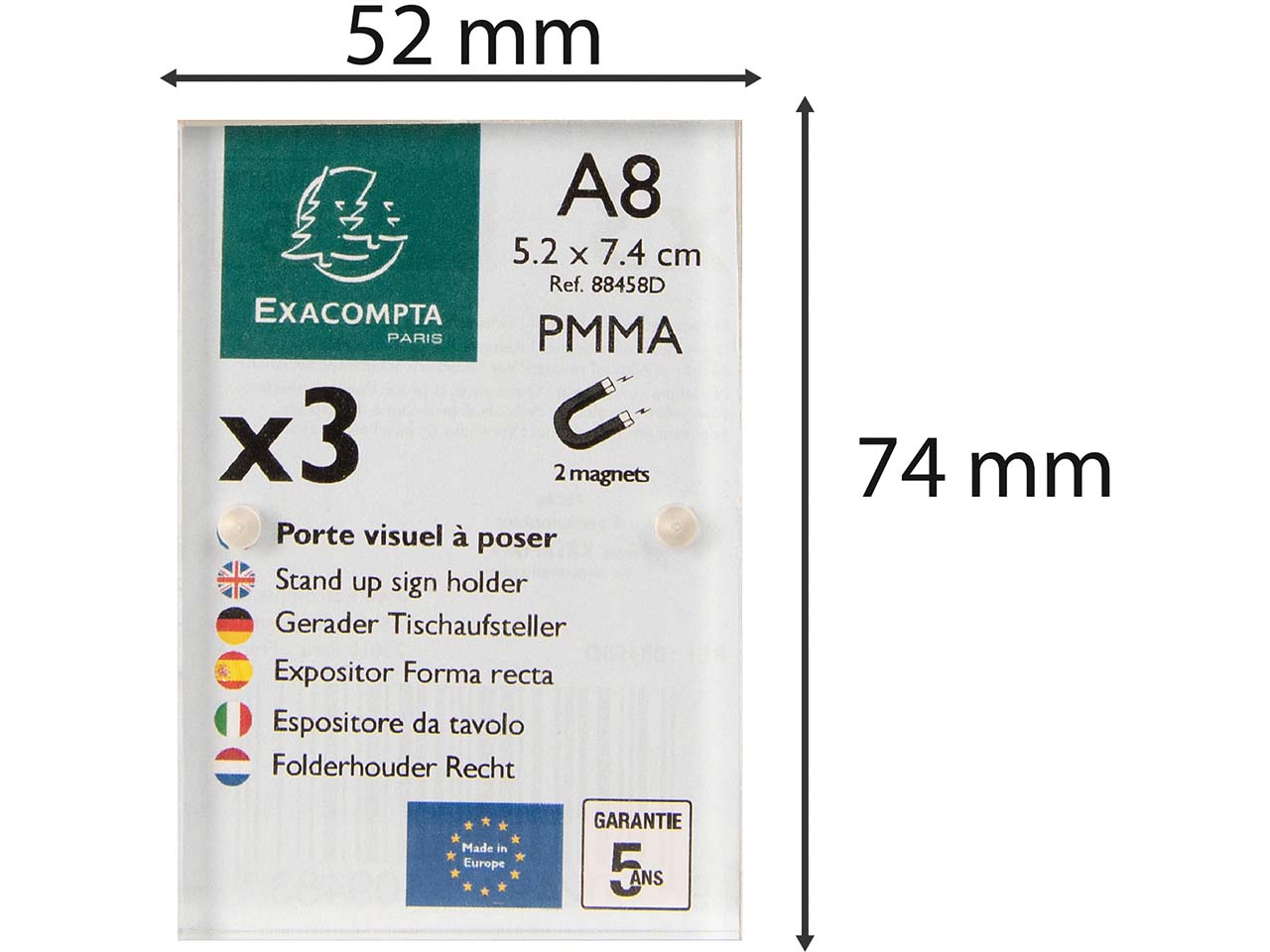 3er-Pack Exacompta Tischaufsteller "Exacryl" mit Magnetverschluss, (2x6mm) DIN A8