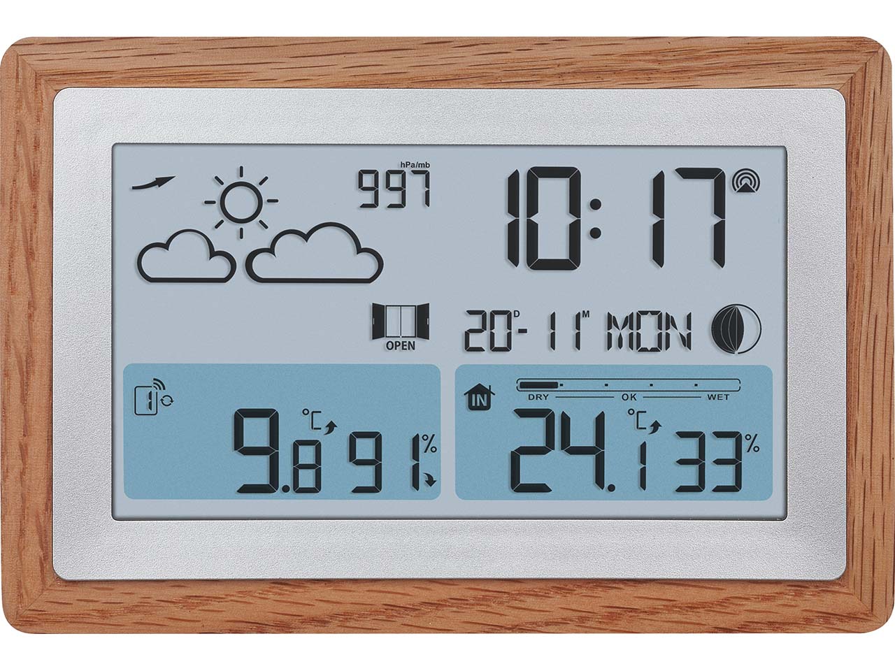 Funk-Wetterstation "OAK" mit Eichenholzrahmen