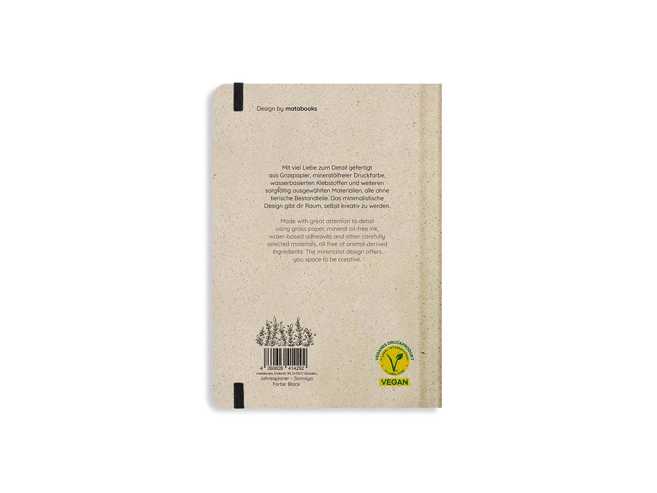 Matabooks Buchkalender "Samaya Pro" 2027 DIN A5 aus Süßgraspapier, black