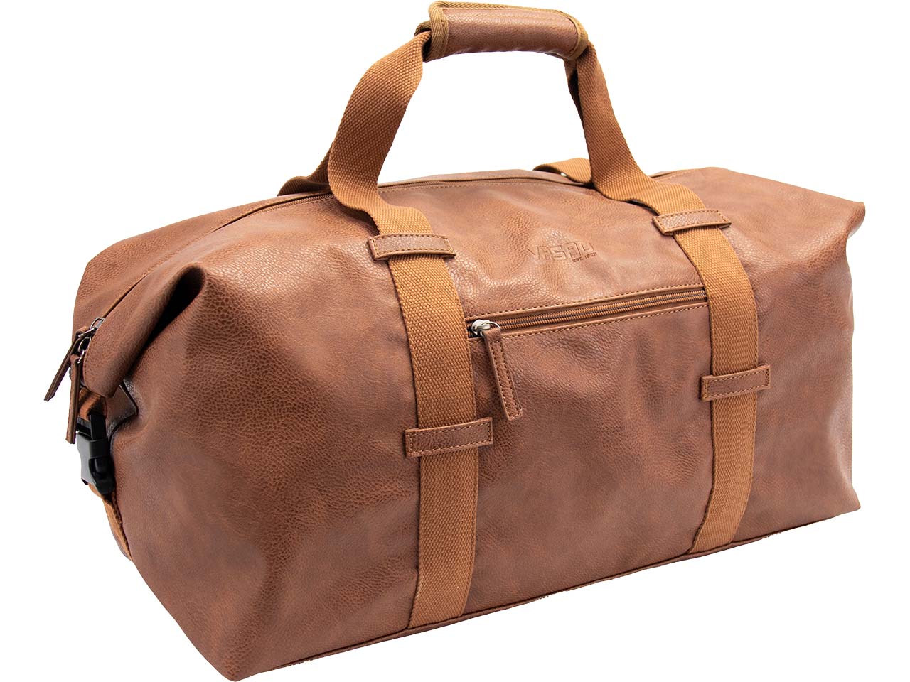 Klassische Reisetasche "Duffel" aus PU-Leder, cognac