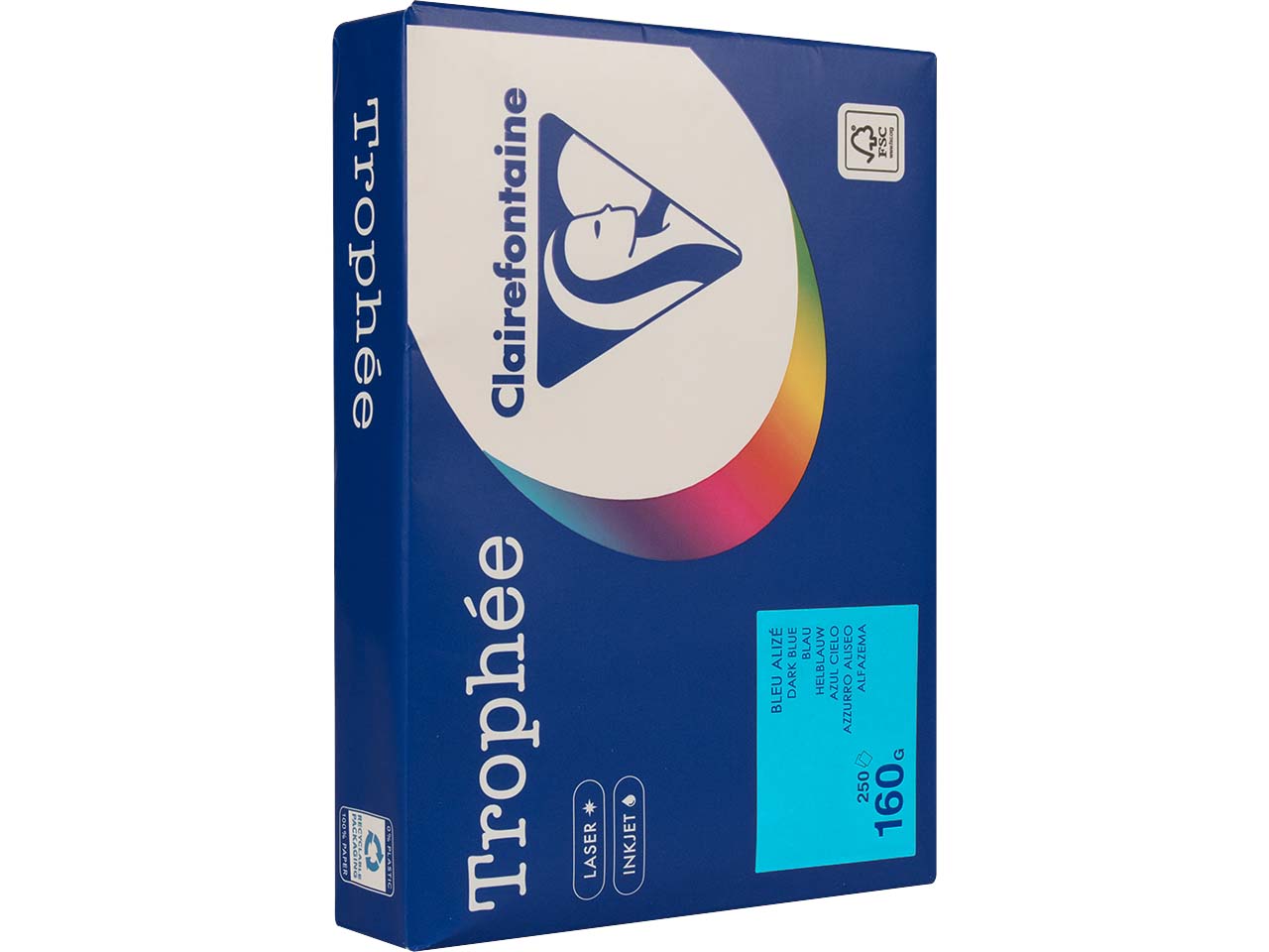 250 Blatt Clairfontaine Farbiges Kopierpapier "Trophee" 160 g/m², DIN A4, blau