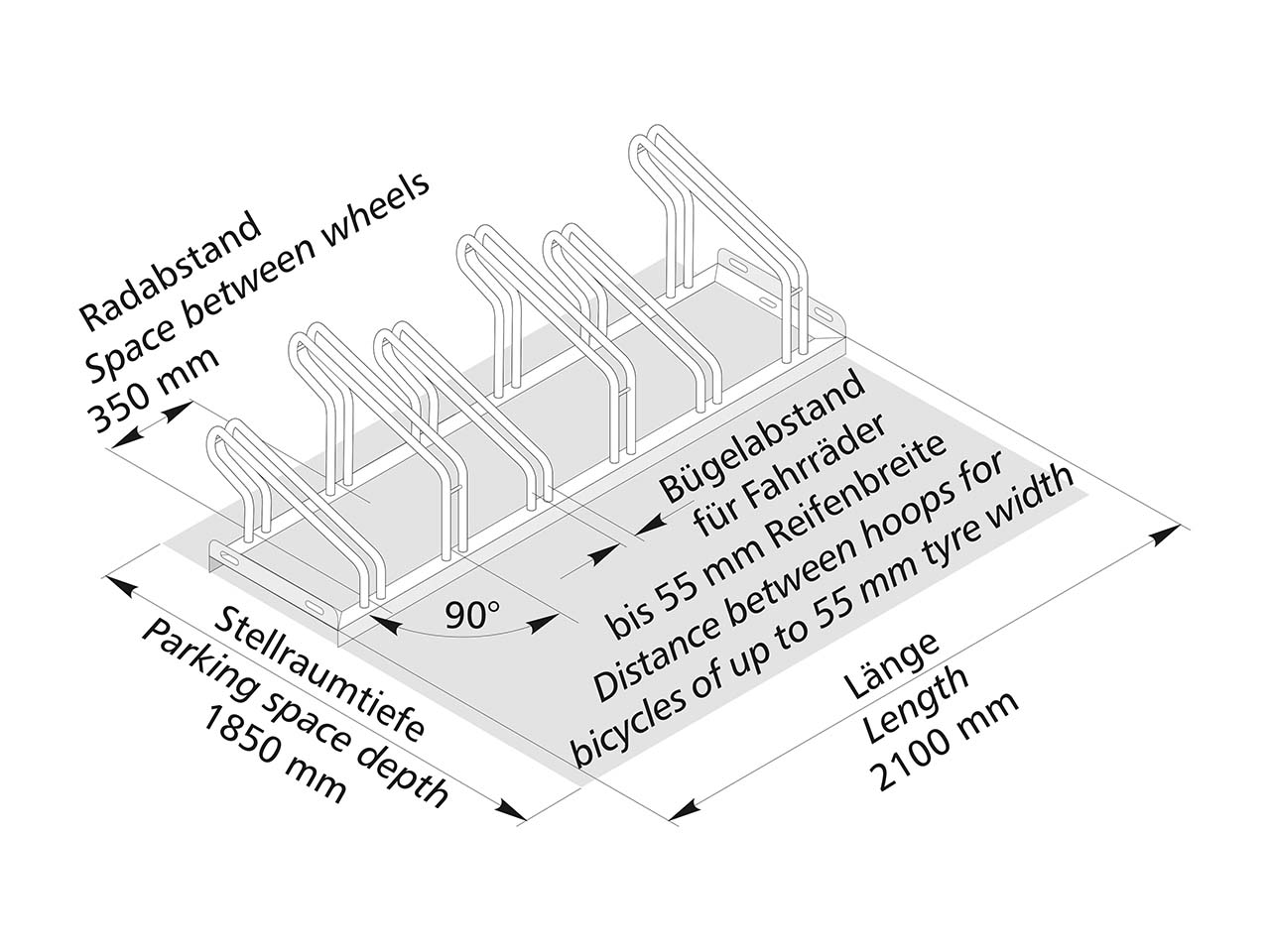 Fahrradständer "Bügelparker 1000" verzinkt, 4 Einstellplätze (einseitig)