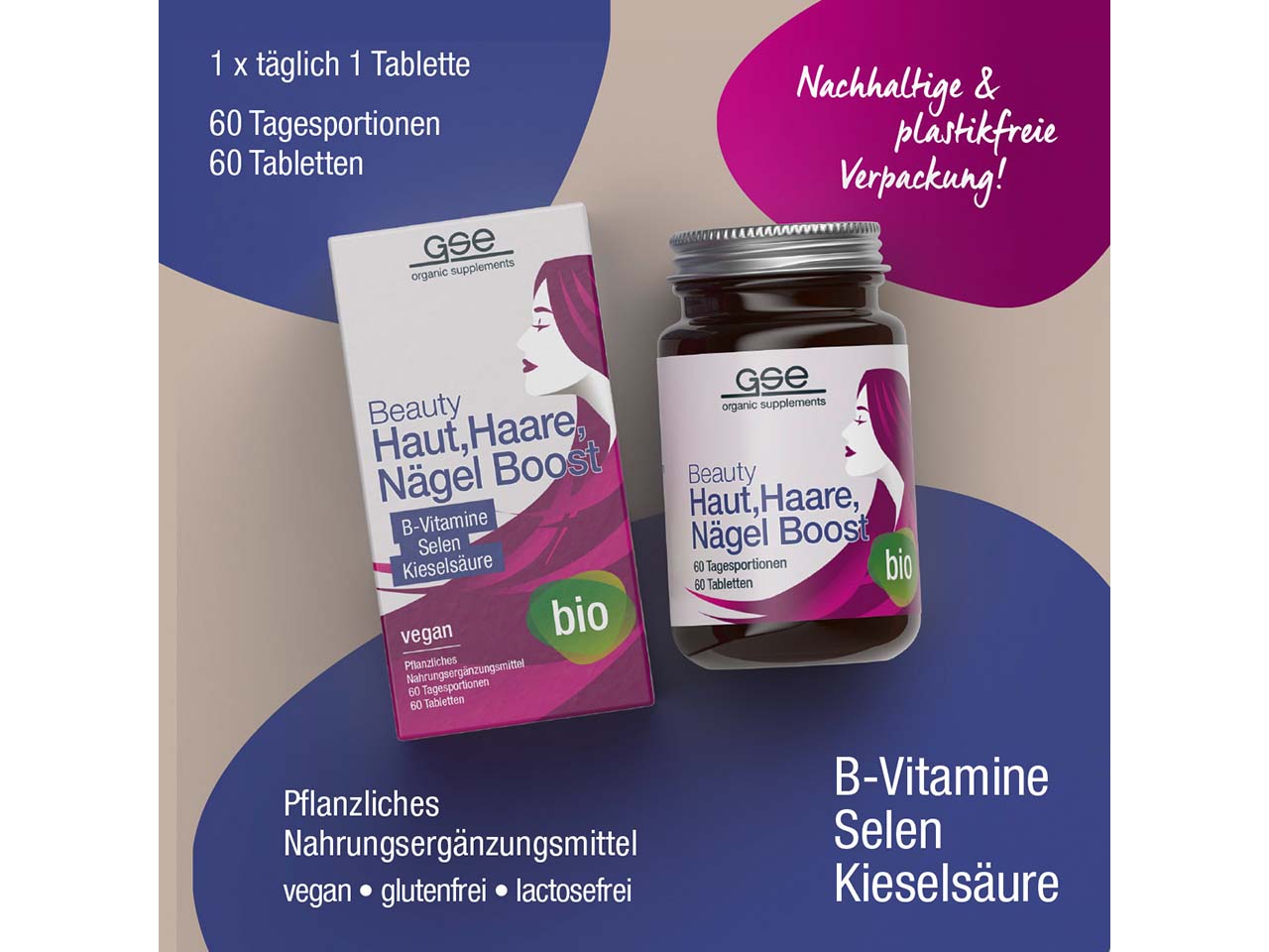 GSE Bio-Tabletten "Beauty" Haut, Haare, Nägel Boost, 60 Stück