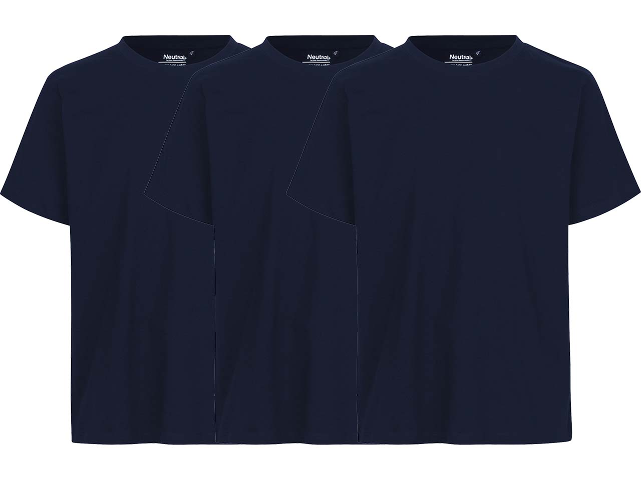 Neutral 3er-Pack Bio-Unisex-T-Shirt mit Rundhalsausschnitt, navy, Gr. L