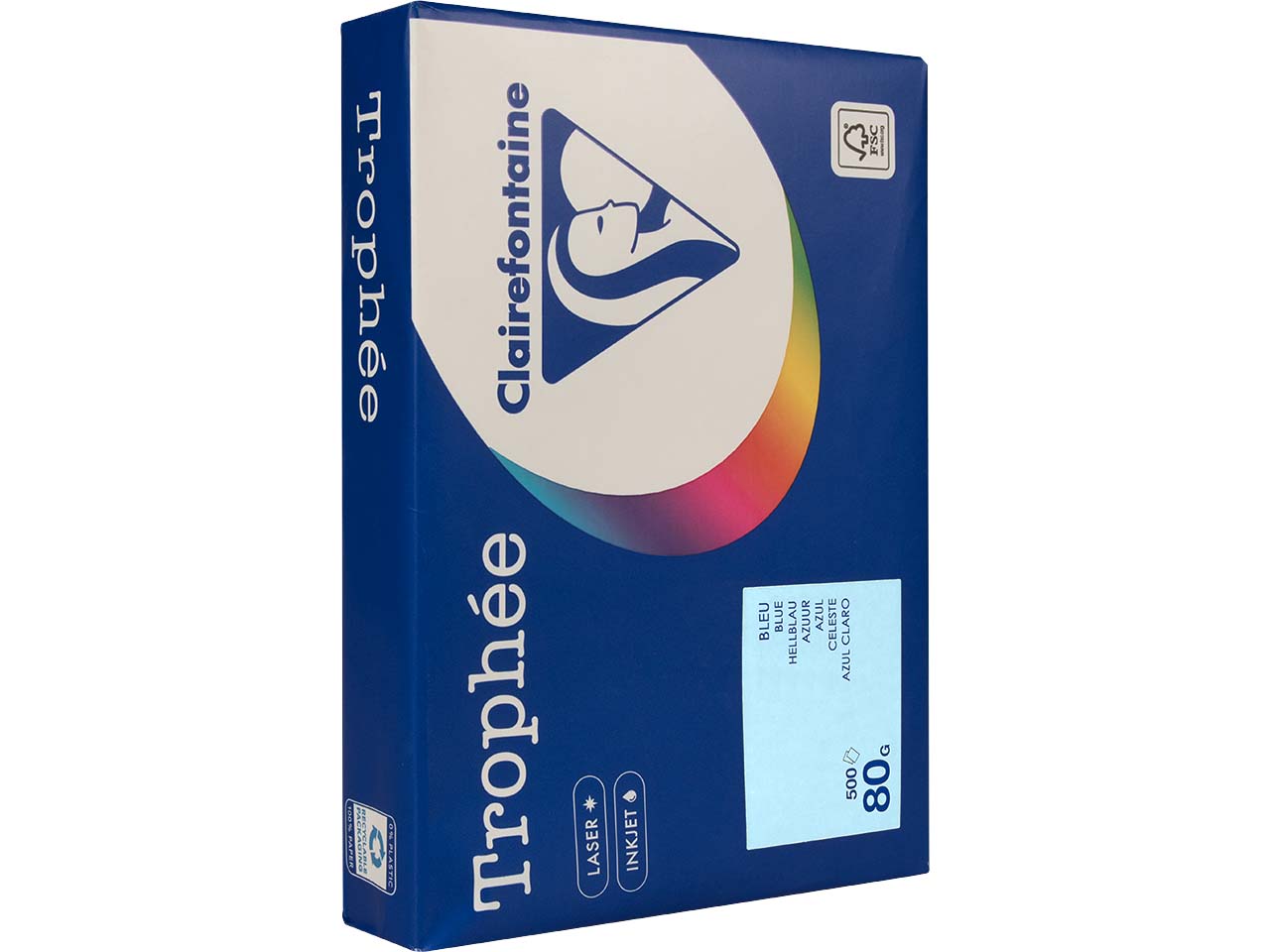 500 Blatt Clairfontaine Farbiges Kopierpapier "Trophee" 80 g/m², DIN A4, hellblau