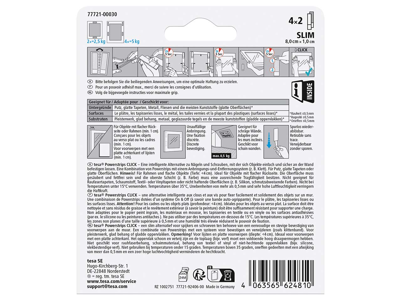 tesa Powerstrips "CLICK" 4 x 2 Slim M, bis 5 kg