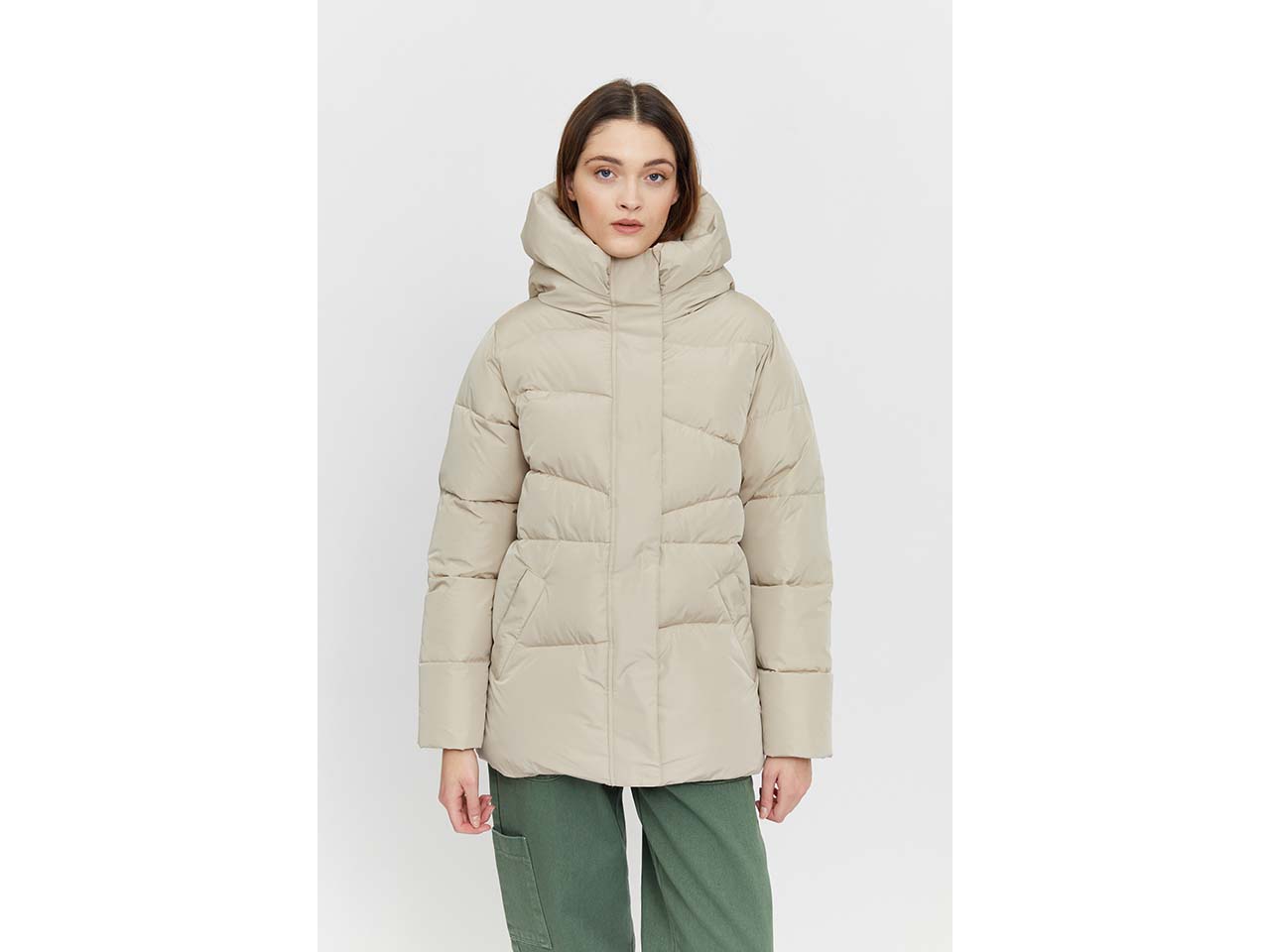 MAZINE Damen-Steppjacke "Wanda" mit großer Kapuze, light taupe, Gr. XS