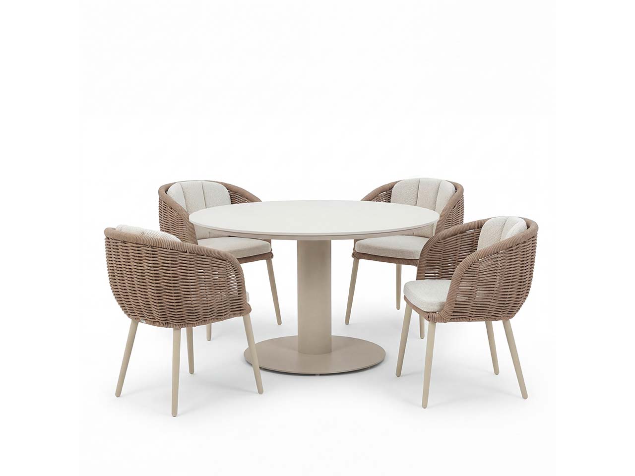Gartenmöbel-Set "Porto" 5-tlg. 1 Tisch Ø 130 cm, 4 Sessel, sand