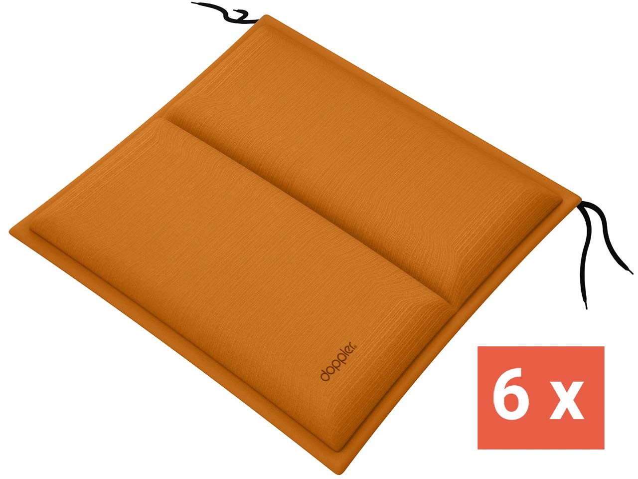 doppler Sitzkissen "CITY" mit Längssteppung, 6er-Pack, 48x48x6 cm, Polyester, orange