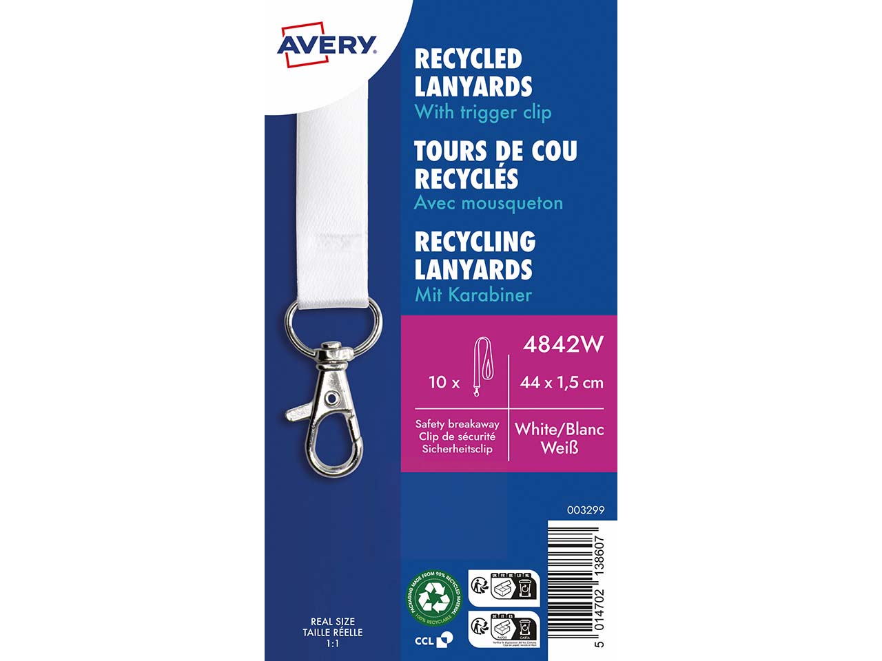 Avery Zweckform 10 Lanyards aus Recyclingkunststoff 440 x 15 mm, weiß