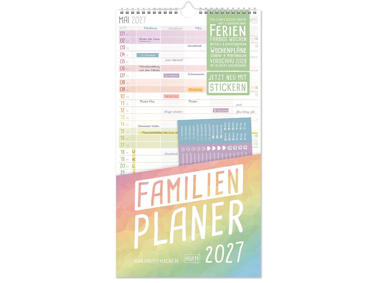 Häfft Wandkalender, Familienplaner 2027, 5-spaltig, 12 Monate