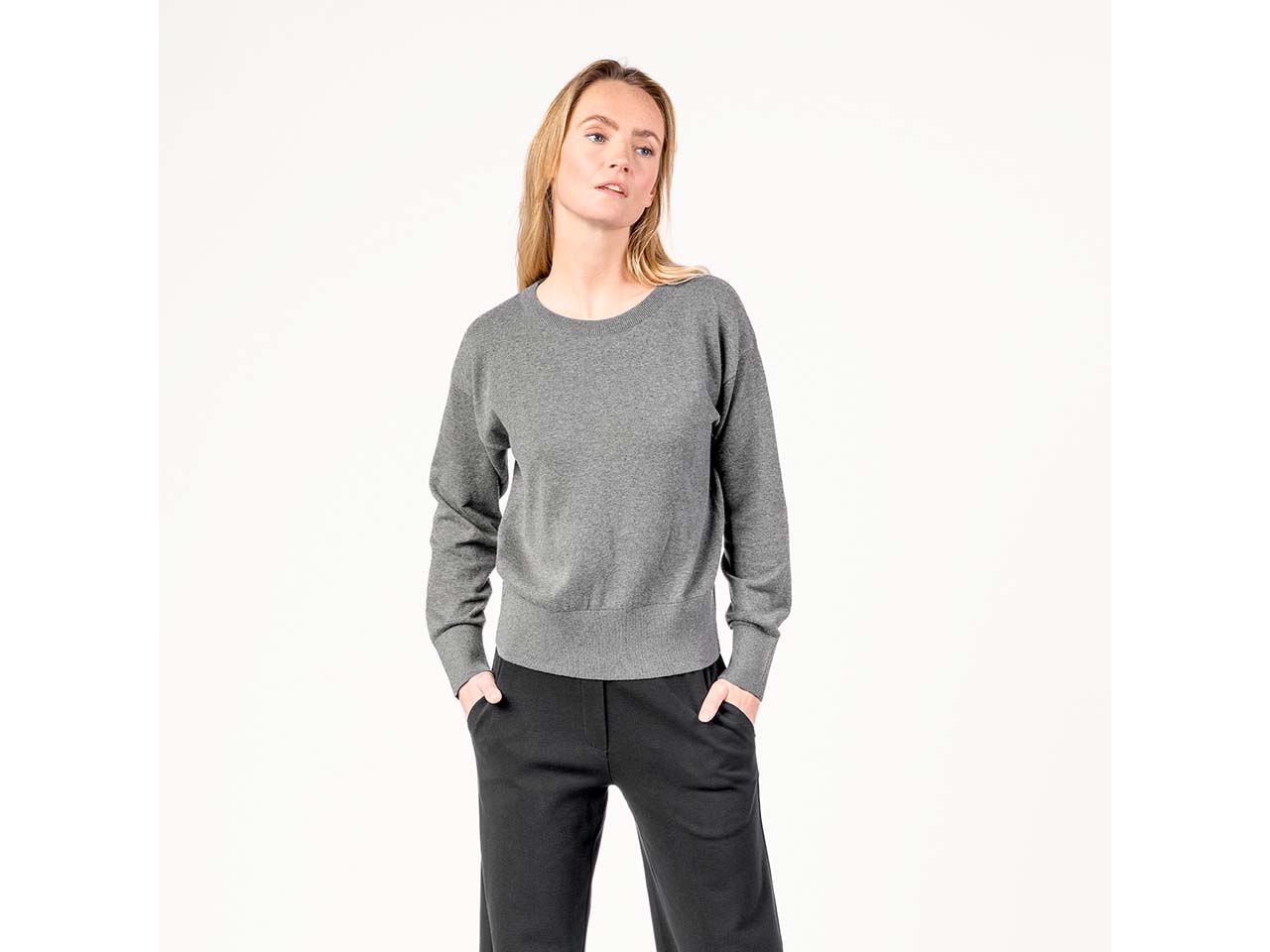 Living Crafts Bio-Damen-Pullover 'UNDINE' mit Rippbündchen, grey melange, Gr. M