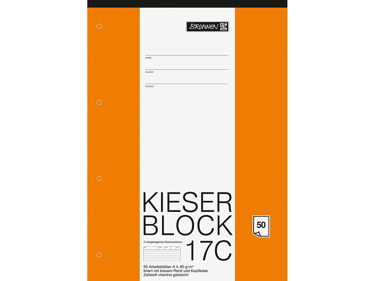 BRUNNEN Kieserblock DIN A4, liniert, 80 g/m², 50 Blatt