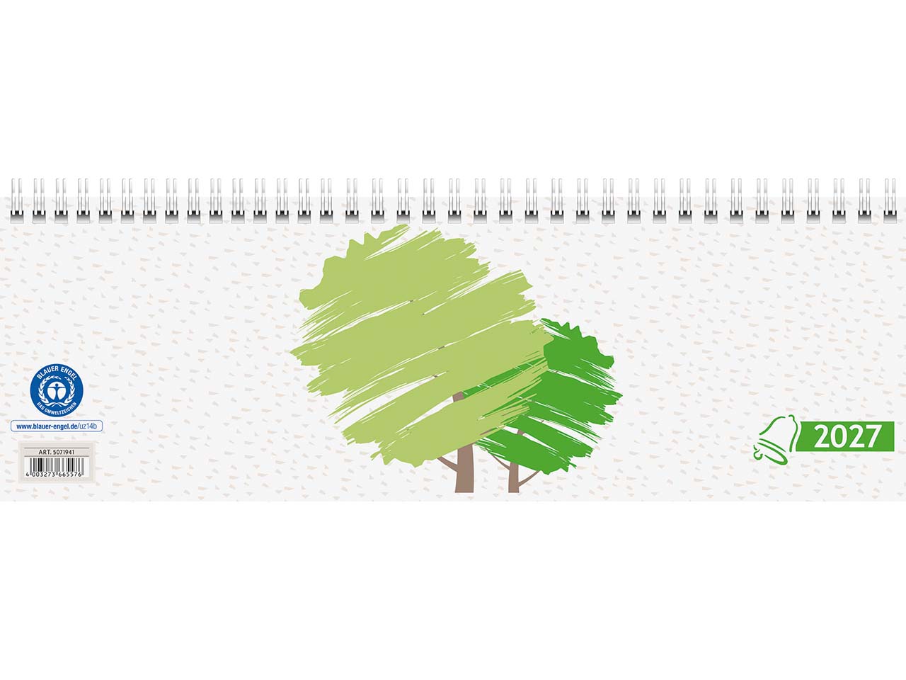 Glocken Tischkalender "Querterminbuch" 2027 aus Recyclingpapier (1 Woche - 1 Seite)