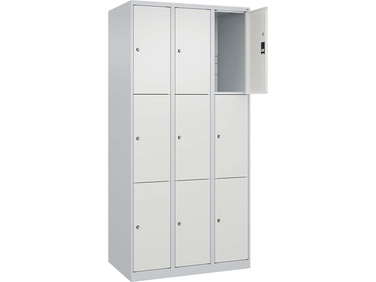 C+P Schließfachschrank Classic PLUS, 9 Fächer, 1850x900x500mm, Lichtgrau/Verkehrsweiß