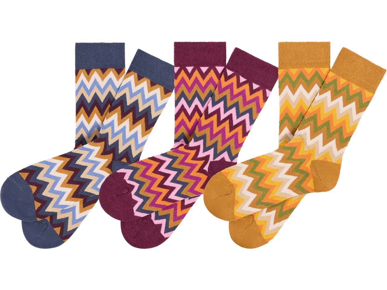 tranquillo 3 Paar Bio-Socken 'Cathyy' mit Zickzack-Muster, ikat shades, Gr. 39/42